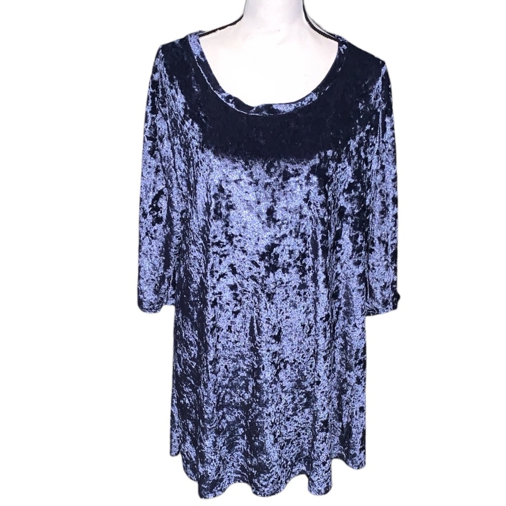 Love U Dear Navy Blue Velvet Shirt Velour Woman’s 3XL Elbow Sleeves